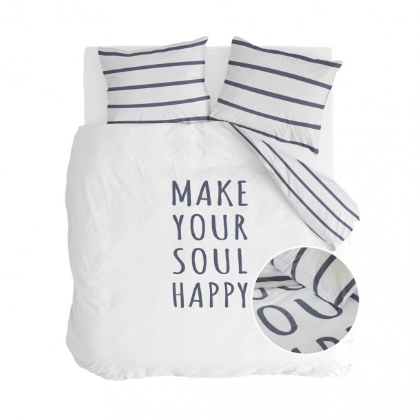 Walra Dekbedovertrek Happy Wake Up Wit/Blauw