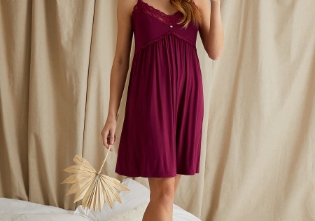 Pretty You London Lace Cami Chemise Nightdress Bordeaux