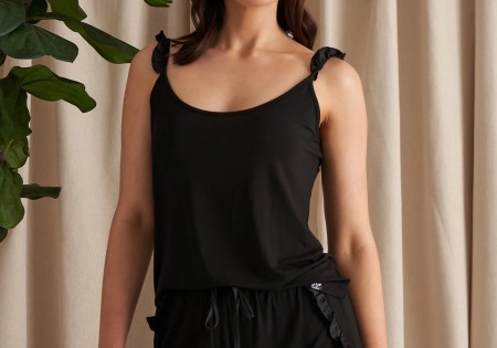 Pretty You London Bamboo Frill Cami Short Set Black