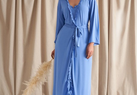 Pretty You London Bamboo Frill Kimono Cornflower Blue